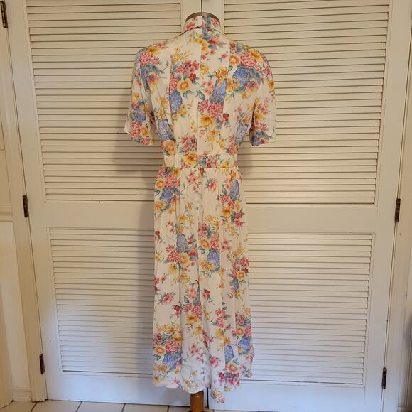 90s Floral Wrap Midi Dress Liz Claiborne Rayon Shoulder Pads Size 6 - Picture 4 of 8